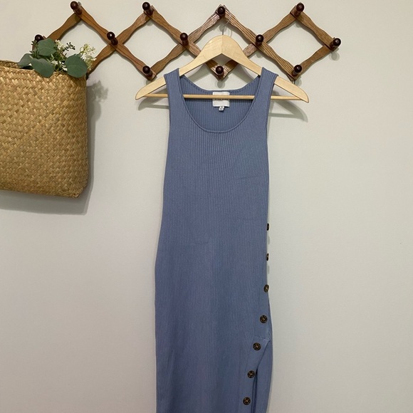 Pink Rose Blue Sleeveless Sheath Midi Dress - Picture 1 of 4